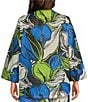 Color:Blue Multi - Image 2 - Plus Size Woven Mesh Abstract Floral Print High Neck Long Sleeve Asymmetric Coordinating One Button-Front Jacket