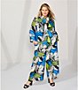 Color:Blue Multi - Image 4 - Plus Size Woven Mesh Abstract Floral Print High Neck Long Sleeve Asymmetric Coordinating One Button-Front Jacket