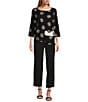 Color:Black - Image 3 - Woven Dotted Mixed Print Crew Neck 3/4 Sleeve Top