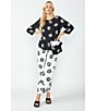 Color:Black - Image 5 - Woven Dotted Mixed Print Crew Neck 3/4 Sleeve Top