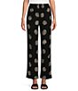 Color:Black - Image 1 - Woven Dotted Mixed Print Flat Front Pull On Pants