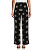 Color:Black - Image 2 - Woven Dotted Mixed Print Flat Front Pull On Pants