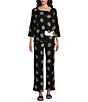Color:Black - Image 3 - Woven Dotted Mixed Print Flat Front Pull On Pants