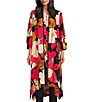 Color:Fuchsia - Image 1 - Woven Floral Print 3/4 Sleeves Open Front Kimono