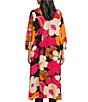 Color:Fuchsia - Image 2 - Woven Floral Print 3/4 Sleeves Open Front Kimono