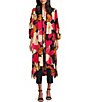 Color:Fuchsia - Image 3 - Woven Floral Print 3/4 Sleeves Open Front Kimono