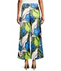 Color:Blue Multi - Image 2 - Woven Mesh Abstract Floral Print Straight Wide-Leg Pull-On Ankle Length Pants