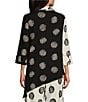 Color:Black/White - Image 2 - Woven Mixed Dotted Print Point Collar 3/4 Sleeve Button Front Blouse