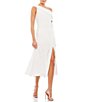 Color:White - Image 1 - Ieena for Mac Duggal Asymmetric One Shoulder Thigh High Slit Jersey Midi Dress