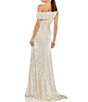 Color:Nude - Image 2 - Ieena for Mac Duggal One Shoulder Cap Sleeve Thigh High Slit Sequin Sheath Gown