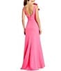 Color:Candy Pink - Image 2 - Ieena for Mac Duggal Plunging V-Neck Bow Shoulder Sleeveless Low Back Detail A-line Dress