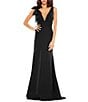 Color:Black - Image 1 - Ieena for Mac Duggal Plunging V-Neck Bow Shoulder Sleeveless Low Back Detail A-line Dress