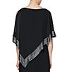 Color:Black Silver - Image 4 - Asymmetrical 3/4 Capelet Cold Shoulder Sleeve Round Neck Metallic Trim Popover Dress