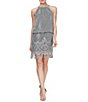 Color:Silver - Image 1 - Halter Chain Neck Sleeveless Crochet Fringe Hem Metallic Blouson Dress