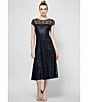 Color:Black - Image 5 - Petite Size Cap Sleeve Scoop Neck Sequin Lace A-Line Midi Dress