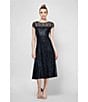 Color:Black - Image 4 - Petite Size Cap Sleeve Scoop Neck Sequin Lace A-Line Midi Dress