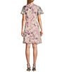 Color:Lilac Multi - Image 2 - Petite Size Chiffon Short Sleeve Embellished Crew Neck Front Cascade Floral Shift Dress