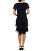 Color:Black - Image 2 - Petite Size Georgette V-Neck Short Sleeve Tiered Capelet Shift Dress