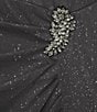 Color:Smoke - Image 3 - Petite Size Glitter Mesh Ruched Embellished Waist Short Flutter Sleeve Gown