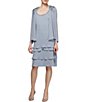 Color:Concrete - Image 1 - Petite Size Lace-Shoulder Chiffon 3/4 Sleeve Scoop Neck 2-Piece Jacket Dress