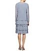 Color:Concrete - Image 2 - Petite Size Lace-Shoulder Chiffon 3/4 Sleeve Scoop Neck 2-Piece Jacket Dress