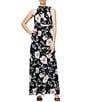 Color:Black Multi - Image 1 - Petite Size Tie Neck Floral Chiffon Maxi Dress
