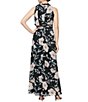 Color:Black Multi - Image 2 - Petite Size Tie Neck Floral Chiffon Maxi Dress