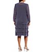 Color:Steel - Image 2 - Plus Size Beaded Lace Shoulder Chiffon 2-Piece Jacket Dress