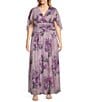 Color:Blush Multi - Image 1 - Plus Size Capelet Sleeve V-Neck Ruched Waist Floral Gown