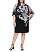 Color:Black/Multi - Image 4 - Plus Size Floral Print Round Neck 3/4 Capelet Sleeve Chiffon Overlay Popover Sheath Dress