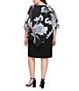 Color:Black/Multi - Image 5 - Plus Size Floral Print Round Neck 3/4 Capelet Sleeve Chiffon Overlay Popover Sheath Dress