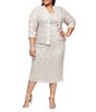 Color:Champagne - Image 1 - Plus Size Scalloped Sequin Lace Square Neck 3/4 Sleeve 2-Piece Jacket Dress