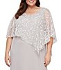 Color:Buff - Image 3 - Plus Size Short Sleeve Asymmetrical Glitter Mesh Capelet V-Neck Jersey Gown