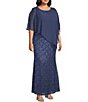 Color:Wedgewood - Image 3 - Plus Size Short Sleeve Round Neck Beaded Sequin Floral Lace Caplet Gown
