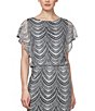Color:Silver - Image 3 - Short Sleeve Fringe Hem Crochet Blouson Round Neck Dress