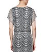 Color:Silver - Image 4 - Short Sleeve Fringe Hem Crochet Blouson Round Neck Dress