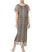 Color:Black/Gold - Image 1 - Short Sleeve Fringe Hem Crochet Blouson Round Neck Dress