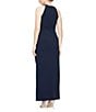Color:Navy - Image 2 - Petite Size Scuba Crepe Sleeveless Beaded Twisted Halter Neck Ruffled Gown