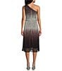 Color:Black - Image 2 - Sleeveless One Shoulder Ombre Metallic Sheath Dress