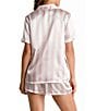 Color:Ivory/Pink - Image 2 - Satin Striped Notch Collar Shorty Pajama Set
