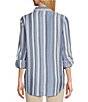 Color:Sunwash/Yarn Dyed Indigo Stripe - Image 2 - Petite Size Lyocell Yarn Dyed Indigo Stripe Point Collar Roll-Tab Sleeve Snap-Front Shirt