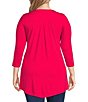 Color:Rose Red - Image 2 - Plus Size Scoop Neck 3/4 Sleeve Pleat Back High-Low Hem Legging Tee Shirt