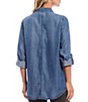 Color:Medium Blue - Image 2 - Long Roll-Tab Sleeve Button Front Slub Lyocell Shirt