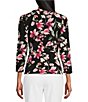 Color:Black Floral Harmony - Image 2 - Knit Black Floral Harmony 3/4 Sleeve Ruffle V-Neck Faux Wrap Top