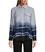 Color:Etched Border - Image 3 - Olivia Point Collar Etched Border Long Roll-Tab Sleeve Button Front Utility Blouse