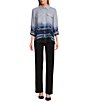 Color:Etched Border - Image 4 - Olivia Point Collar Etched Border Long Roll-Tab Sleeve Button Front Utility Blouse