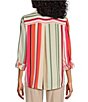 Color:Poetic Stripe - Image 2 - Olivia Point Collar Poetic Stripe Long Roll-Tab Sleeve Button Front Utility Blouse