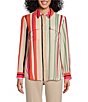 Color:Poetic Stripe - Image 3 - Olivia Point Collar Poetic Stripe Long Roll-Tab Sleeve Button Front Utility Blouse