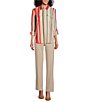 Color:Poetic Stripe - Image 4 - Olivia Point Collar Poetic Stripe Long Roll-Tab Sleeve Button Front Utility Blouse