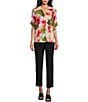 Color:Floral Wash - Image 3 - Petite Size Laikyn Signature Floral Wash Print V-Neck 3/4 Ruffled Sleeve Top